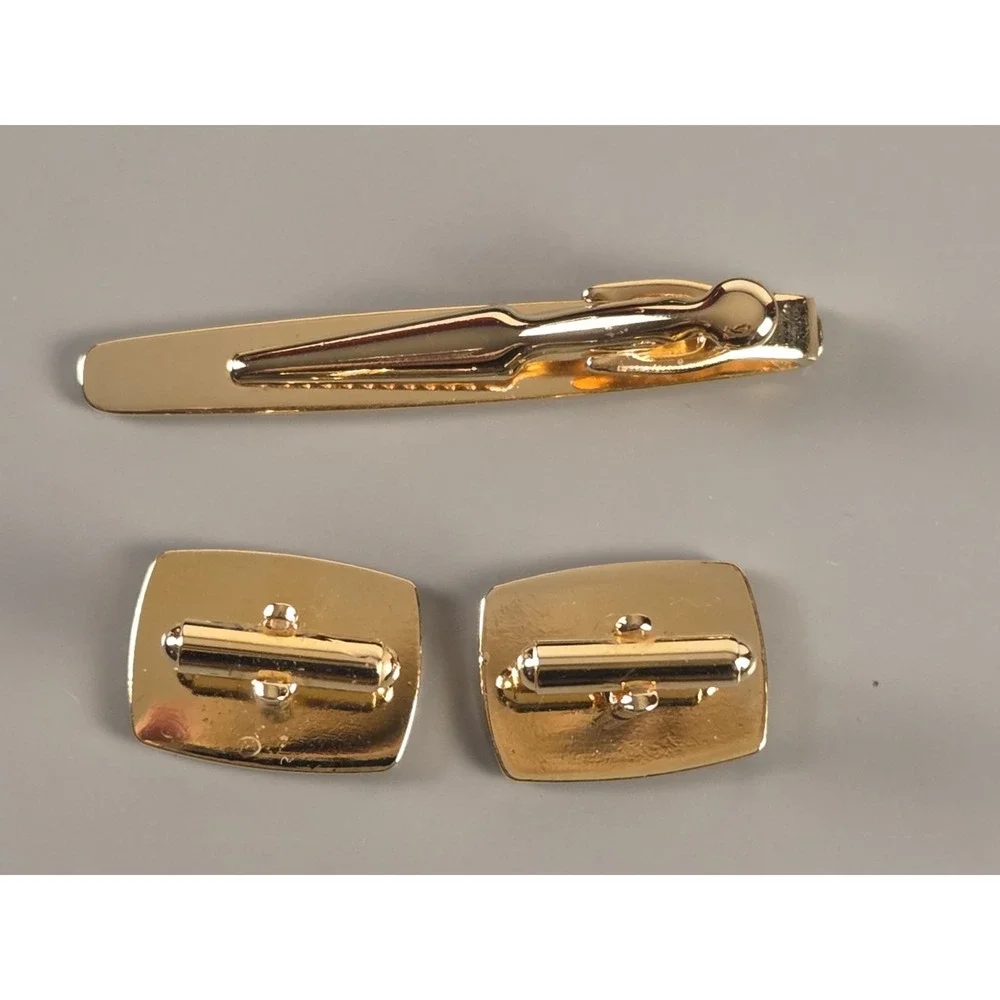 Cuff Links & Tie Clip Set Gold & Silvertone by Bijoux Terner